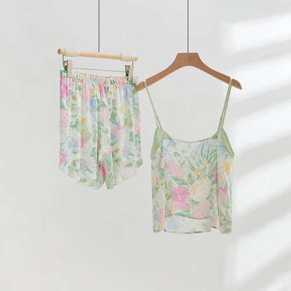 Mint Blossom Satin Cami and Shorts Loungewear Set - image 1