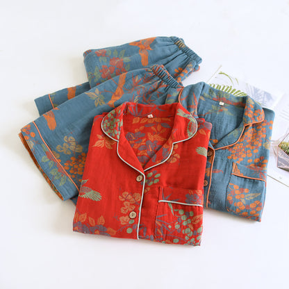 Vintage Bird Floral Cotton Loungewear Set - image 2