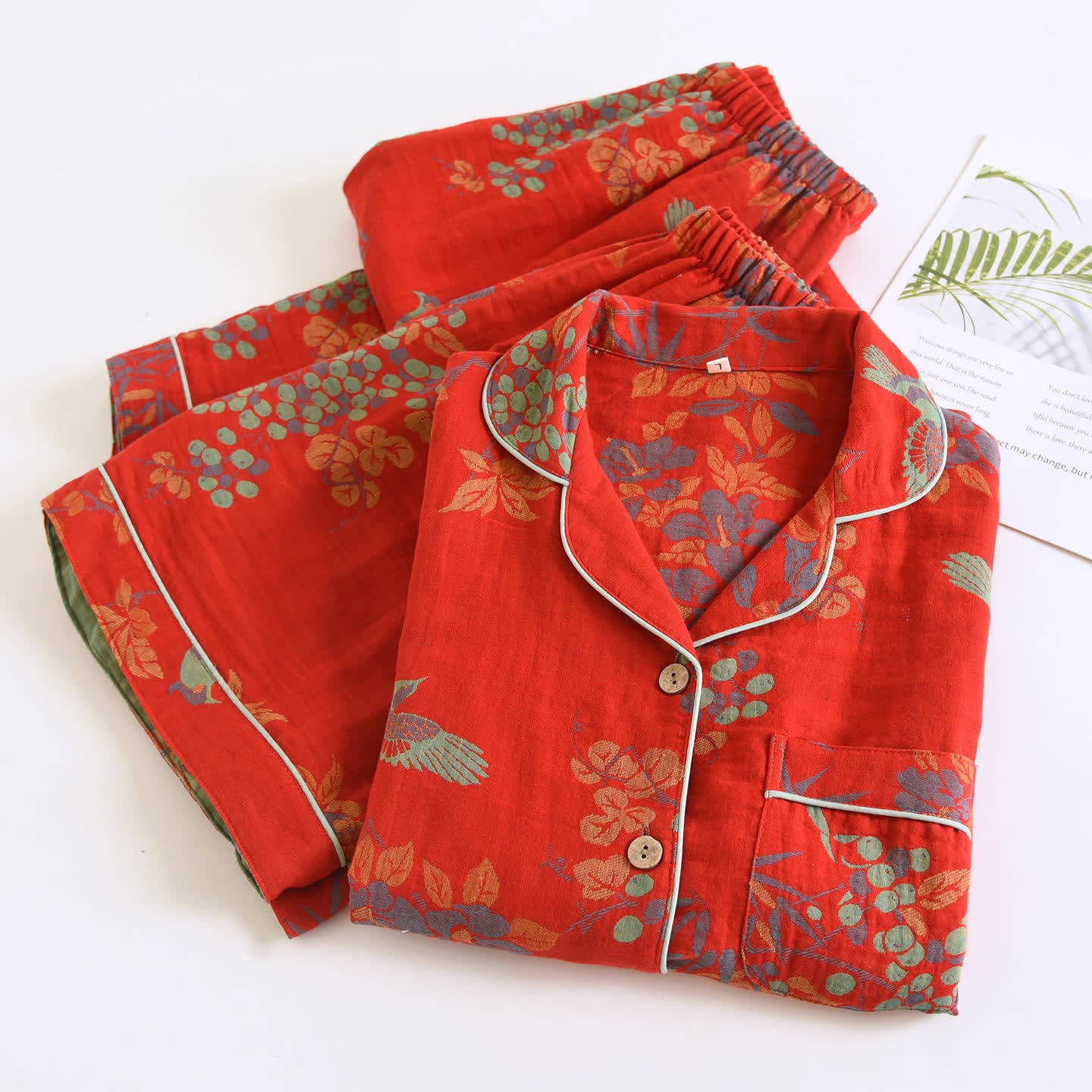 Vintage Bird Floral Cotton Loungewear Set - image 6
