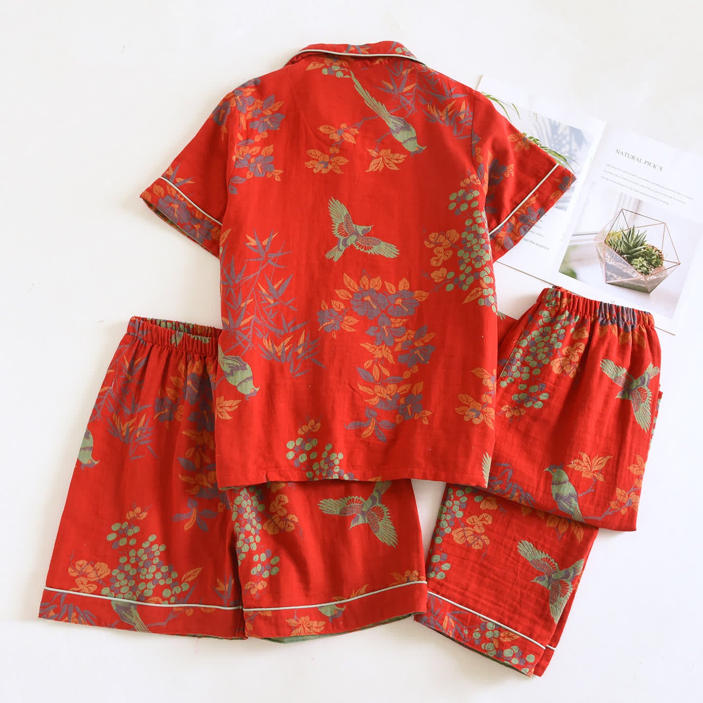 Vintage Bird Floral Cotton Loungewear Set - image 5