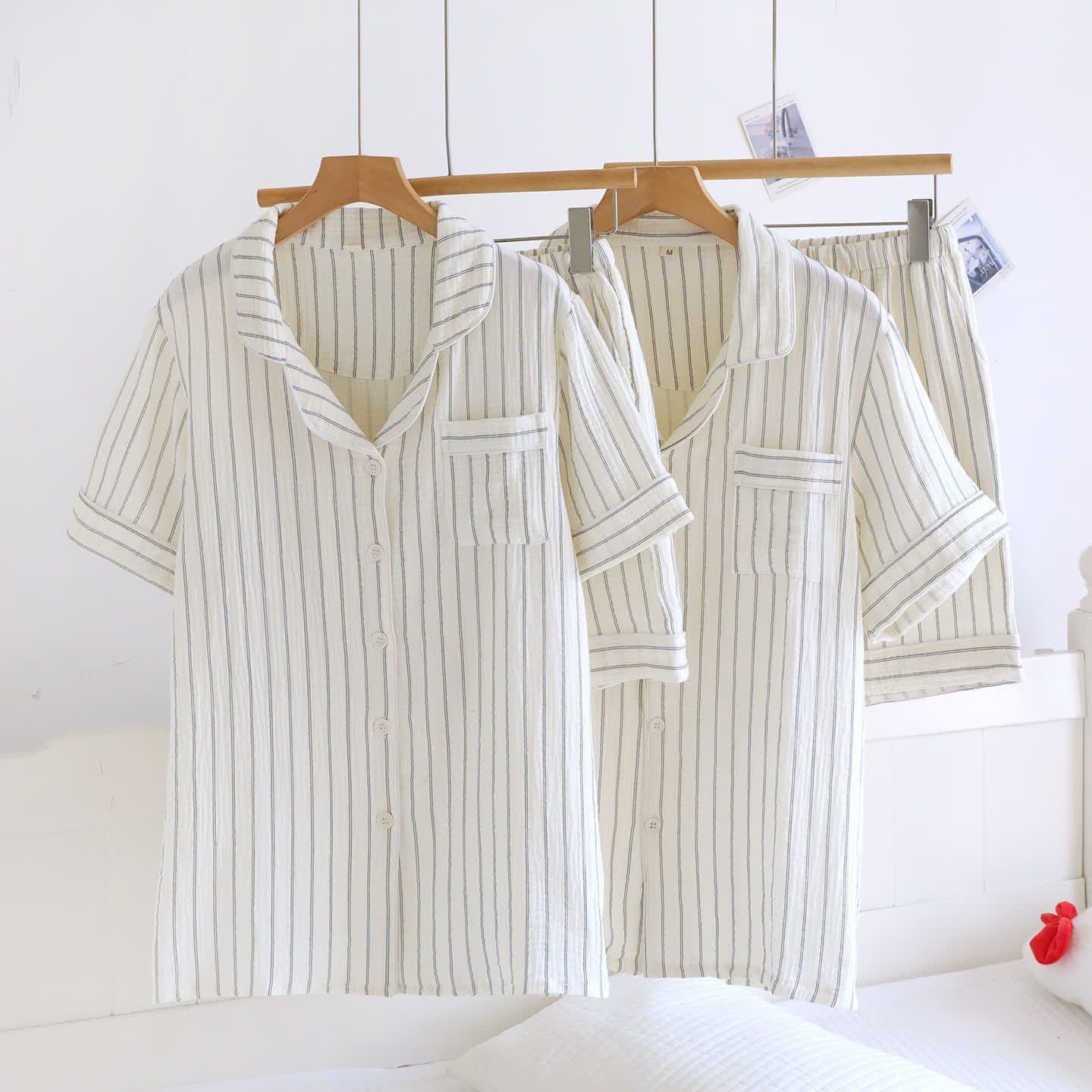 Relaxed Striped Camp Collar Summer Loungewear Set - White - Men XL - image 0