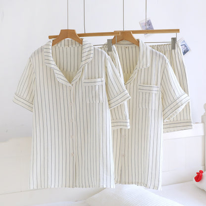 Relaxed Striped Camp Collar Summer Loungewear Set - White - Men XL - image 0