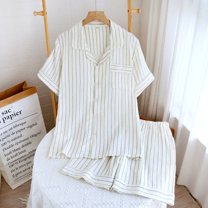 Relaxed Striped Camp Collar Summer Loungewear Set - image 1