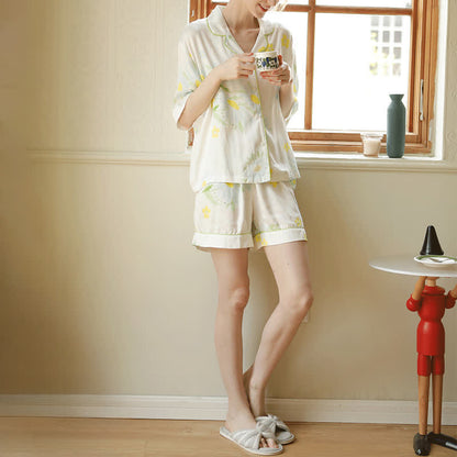 Sunflower Mint Contrast Trim Pajama Short Set - image 1