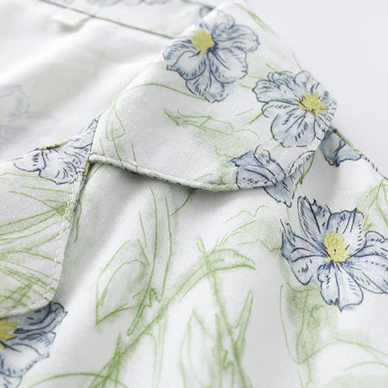 Mint Floral Satin Button Up Shorts Loungewear Set - image 3