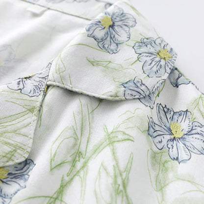 Mint Floral Satin Button Up Shorts Loungewear Set - image 3