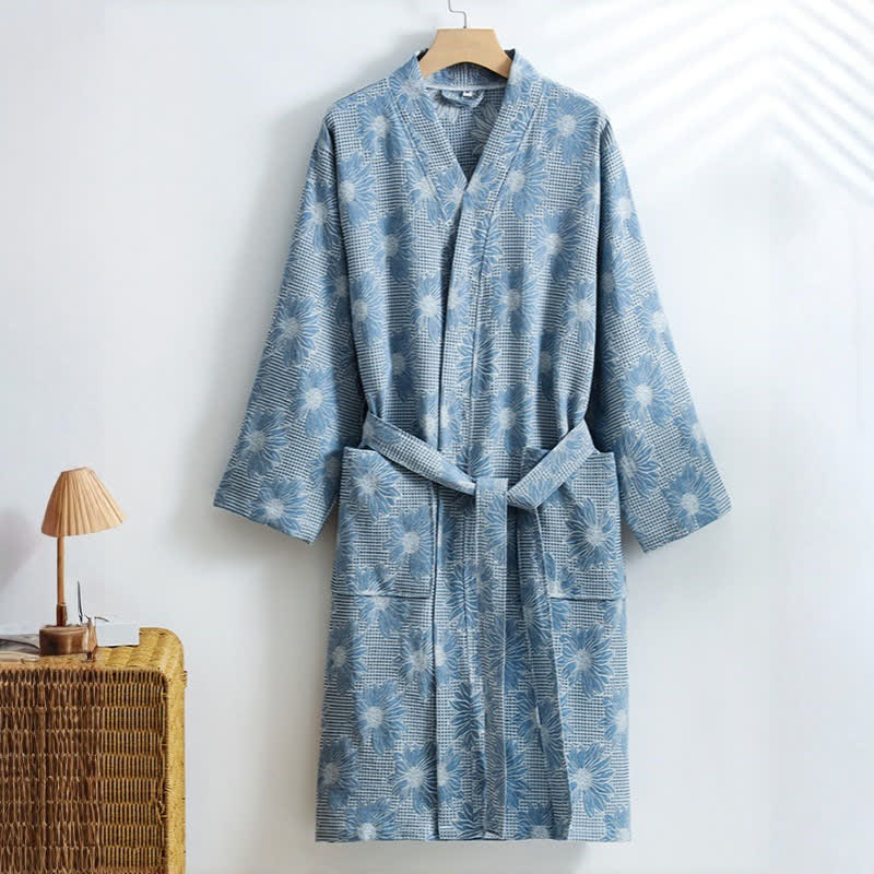 Sunflower Cotton Waffle Kimono Bathrobe - Dark Blue - XL - image 2
