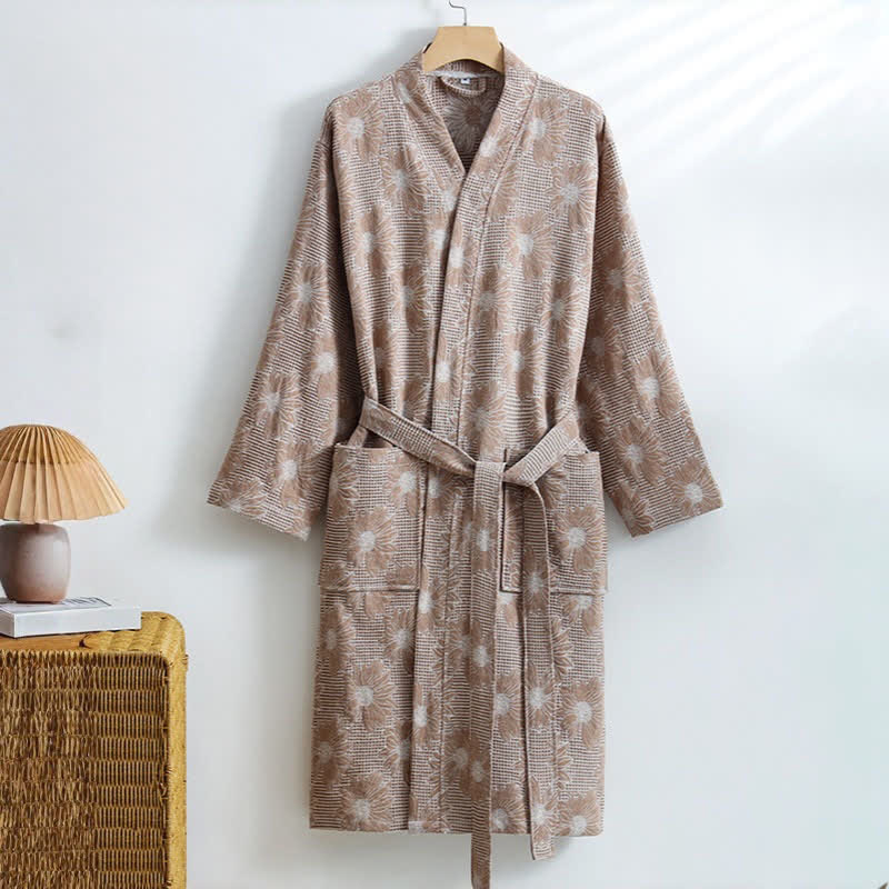 Sunflower Cotton Waffle Kimono Bathrobe - Khaki - XL - image 8
