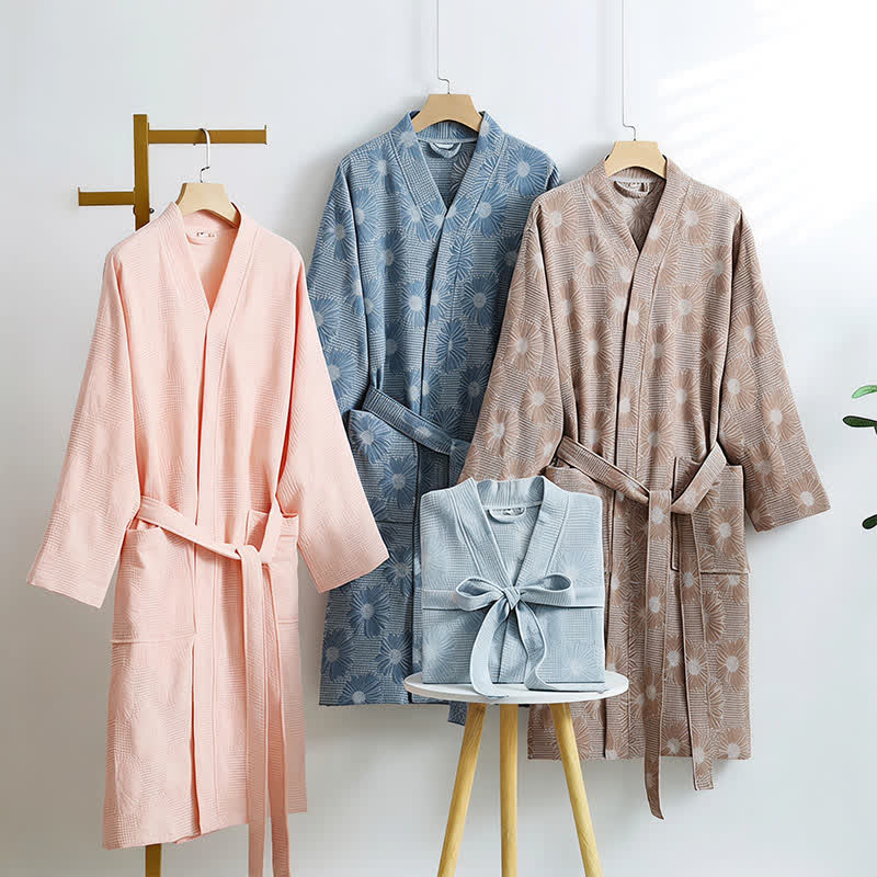 Sunflower Cotton Waffle Kimono Bathrobe - image 0