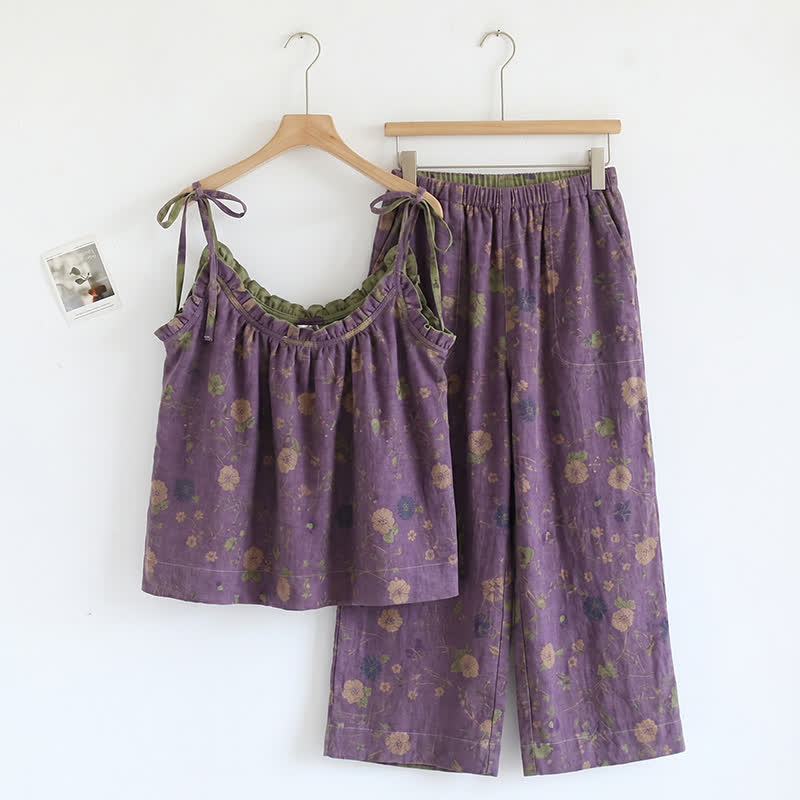 Vintage Floral Cami & Pants Pajama Set - Purple & Green - XL - image 3