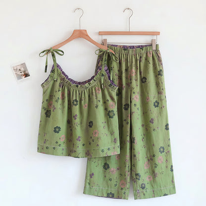 Vintage Floral Cami & Pants Pajama Set - Green & Purple - XL - image 4