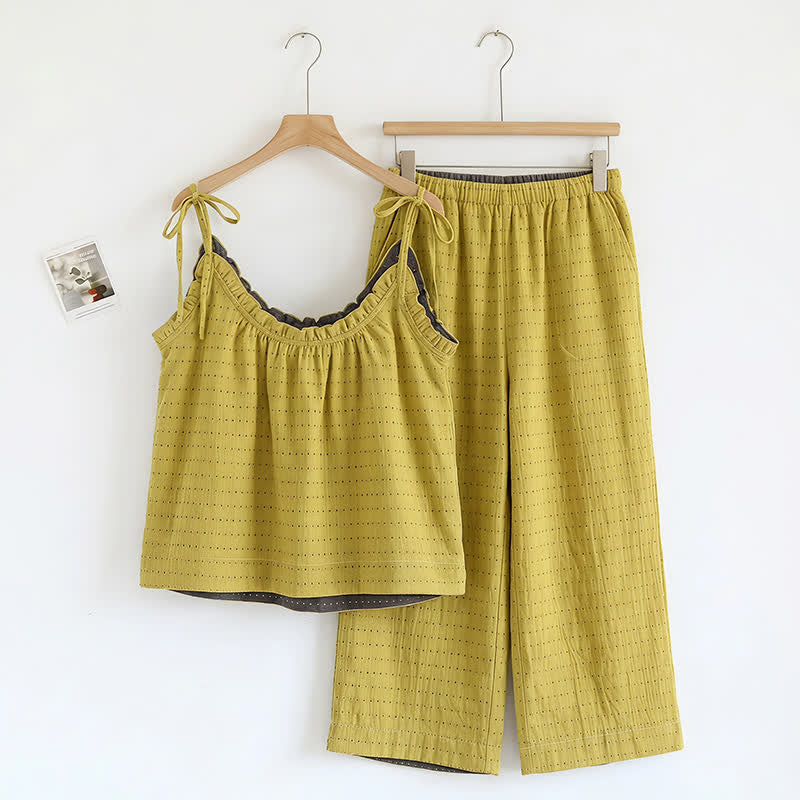 Textured Solid Color Cami & Pants Lounge Set - Yellow - XL - image 0