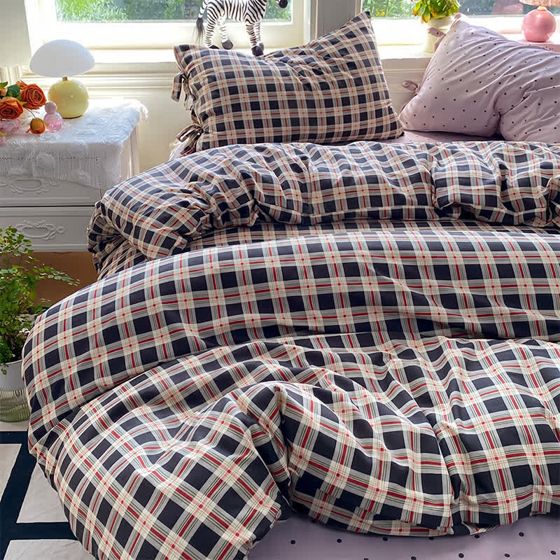 Heritage Plaid Red & Navy Washed Cotton Bedding Set - Navy Blue - King - Bedding Set - image 0