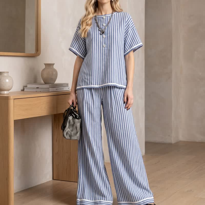 Coastal Stripe Relaxed Two Piece Loungewear Set - image 1