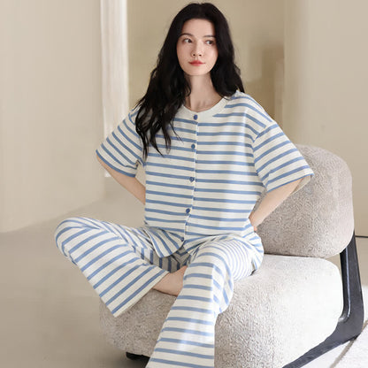 Blue Stripe Cotton 3-Piece Loungewear Set - image 4