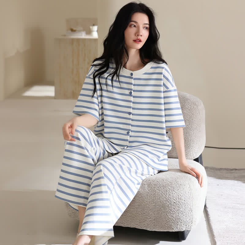 Blue Stripe Cotton 3-Piece Loungewear Set - image 2