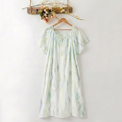 Watercolor Floral Lyocell Tie Neck Sleep Dress - Green - XXXL - image 4