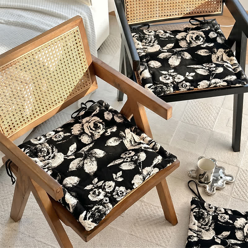 Black & White Vintage Floral Chenille Chair Cushion - image 1