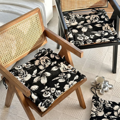 Black & White Vintage Floral Chenille Chair Cushion - image 1
