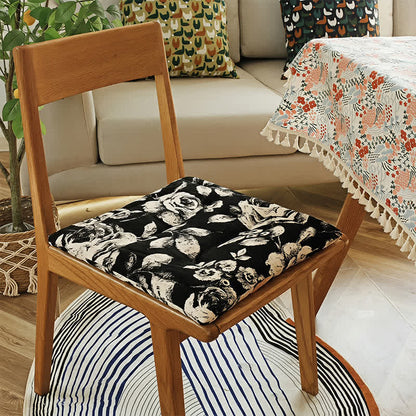 Black & White Vintage Floral Chenille Chair Cushion - image 2