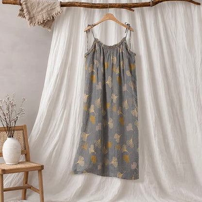 Ginkgo Leaf Tie Strap Lounge Midi Dress - Dark Grey & Yellow - XL - image 15