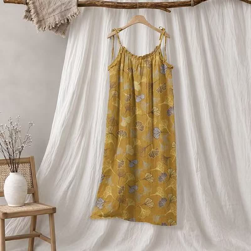 Ginkgo Leaf Tie Strap Lounge Midi Dress - Dark Yellow & Light Grey - XL - image 20