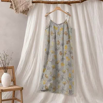Ginkgo Leaf Tie Strap Lounge Midi Dress - Light Grey & Dark Yellow - XL - image 25