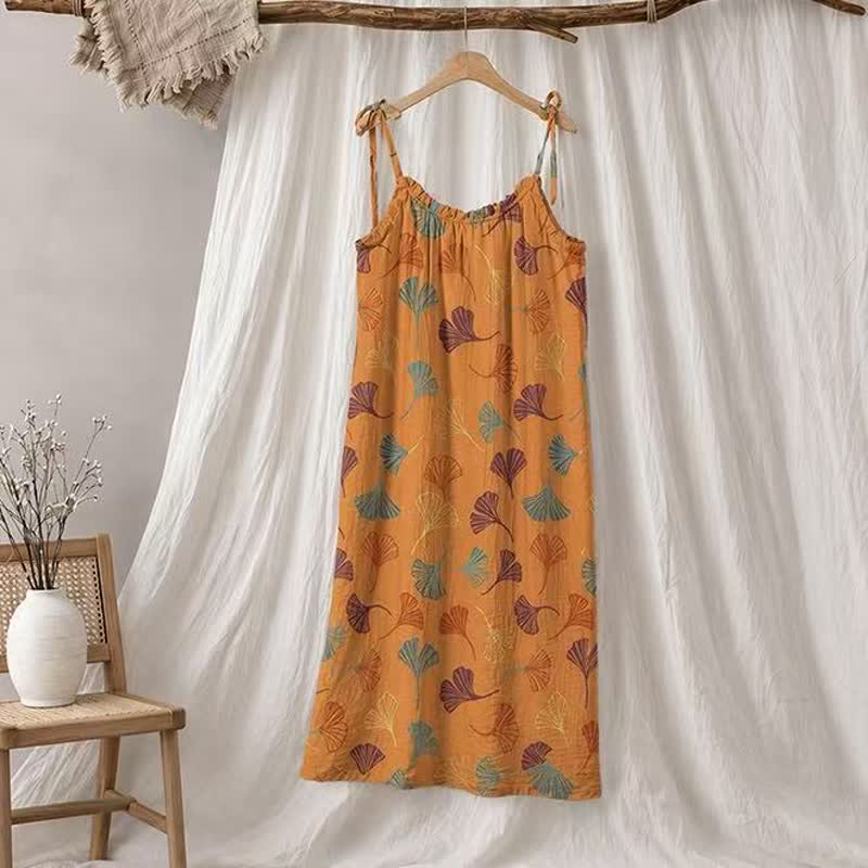 Ginkgo Leaf Tie Strap Lounge Midi Dress - Orange & Blue - XL - image 5