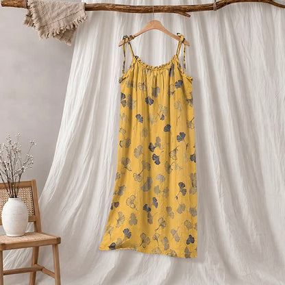 Ginkgo Leaf Tie Strap Lounge Midi Dress - Yellow & Dark Grey - XL - image 10