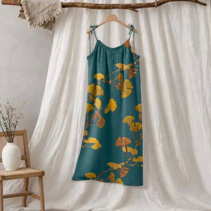 Ginkgo Leaf Tie Strap Maxi Lounge Dress - Green & Orange - XL - image 5