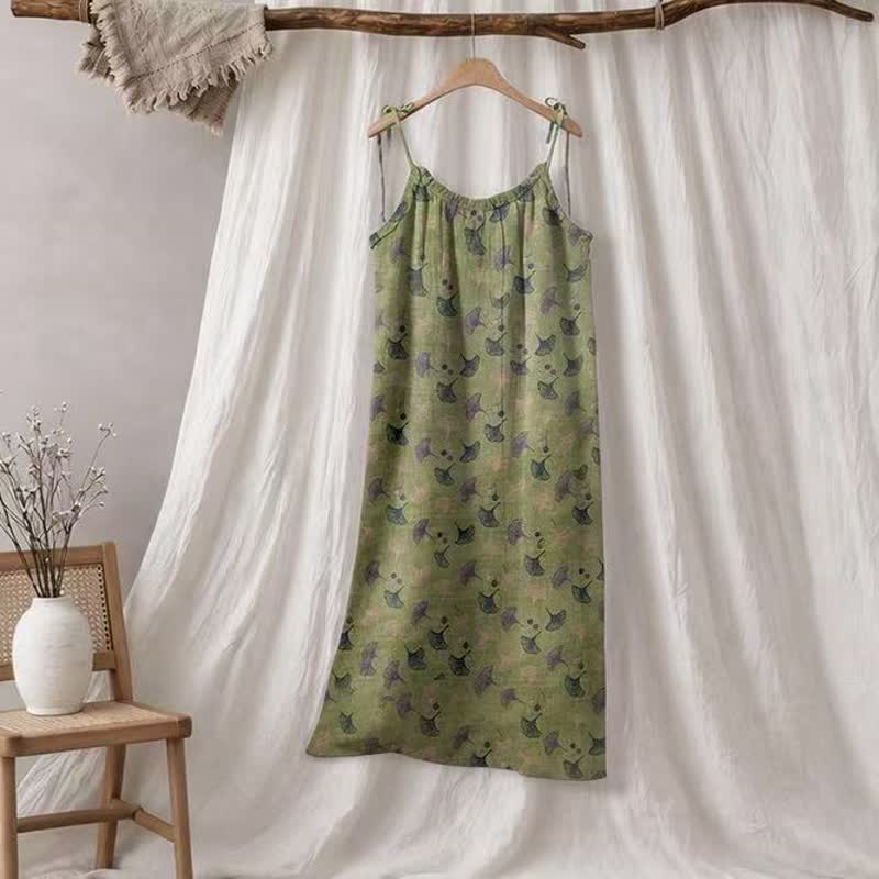 Ginkgo Floral Tie Strap Lounge Dress - Green & Purple - XL - image 10