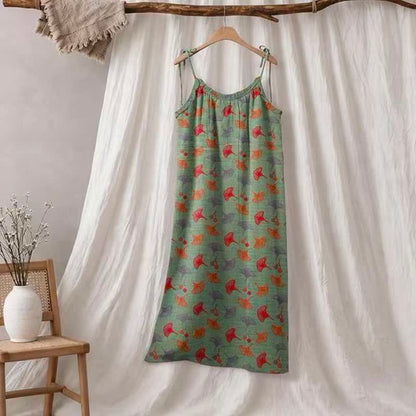 Ginkgo Floral Tie Strap Lounge Dress - Green & Red - XL - image 40