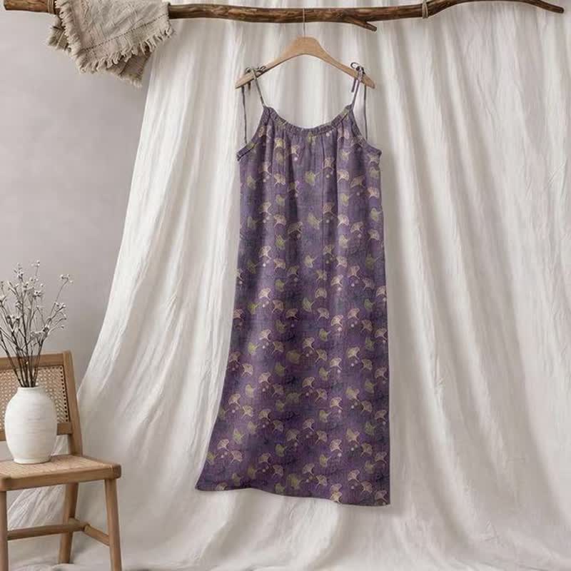 Ginkgo Floral Tie Strap Lounge Dress - Purple & Green - XL - image 15