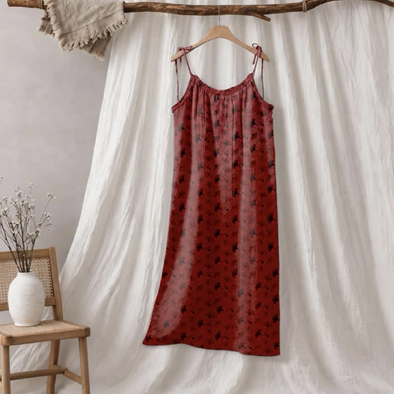 Ginkgo Floral Tie Strap Lounge Dress - Red & Black - XL - image 35