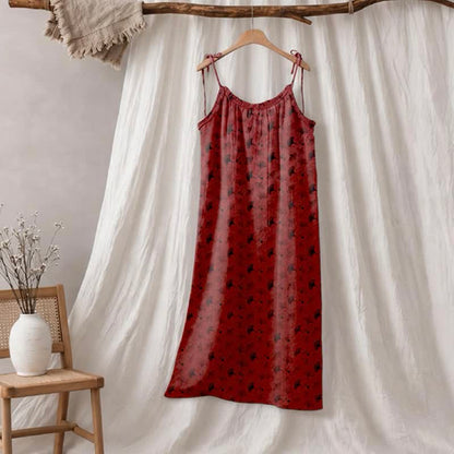 Ginkgo Floral Tie Strap Lounge Dress - Red & Black - XL - image 35