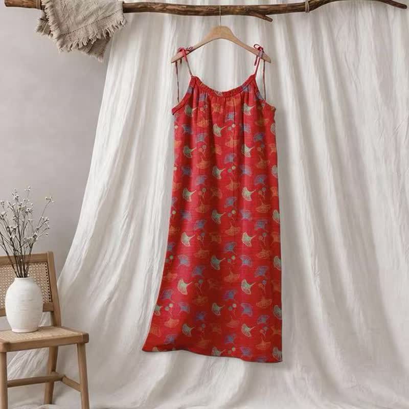 Ginkgo Floral Tie Strap Lounge Dress - Red & Green - XL - image 0