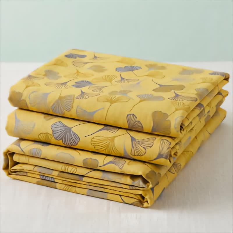 Mustard Ginkgo Quilted Cotton Throw Blanket - Yellow - 91"W x 91"L - image 0