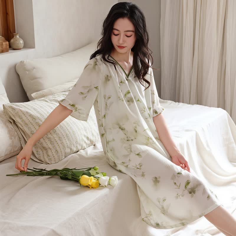 Romantic Floral Lyocell V-Neck Lounge Sleep Dress - image 2