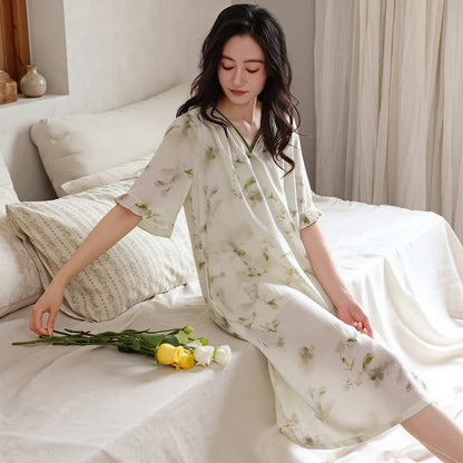 Romantic Floral Lyocell V-Neck Lounge Sleep Dress - image 2