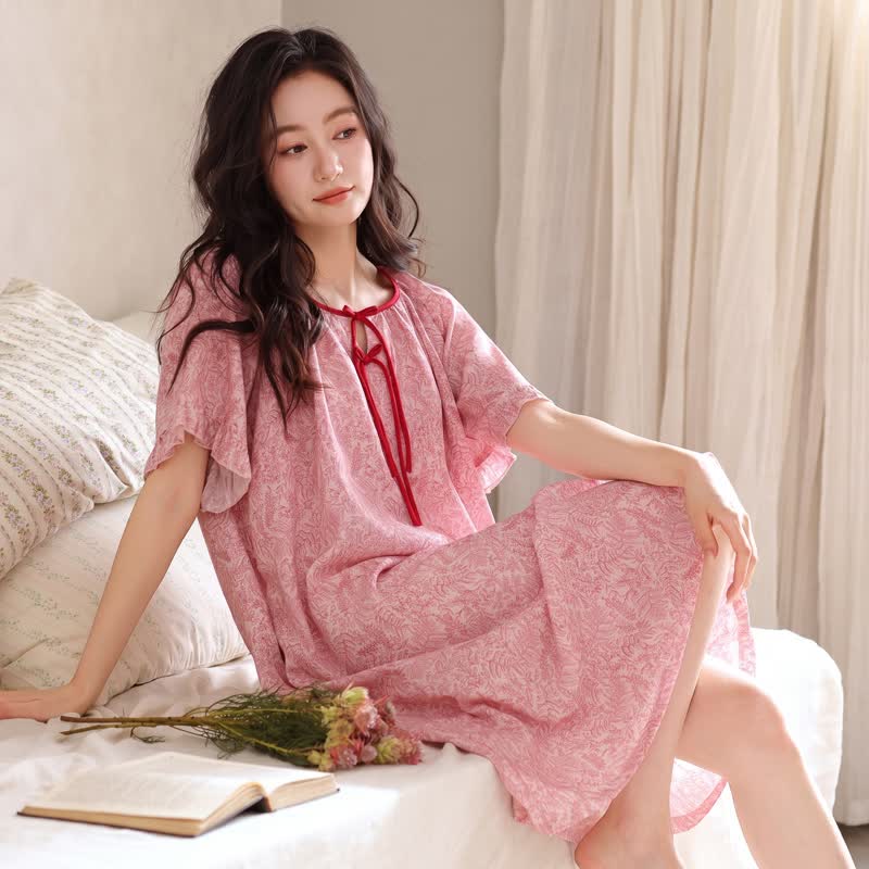 Floral Lyocell Tie Neck Sleep Dress - image 2