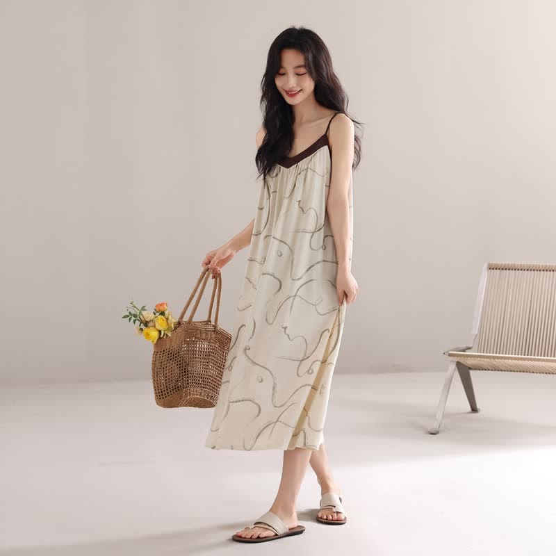Contrast Trim Modal Cotton Slip Lounge Dress - image 1