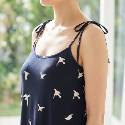 Bird Print Cotton Tie Strap Lounge Dress - image 3