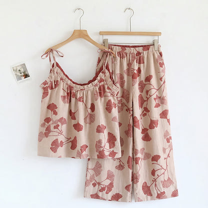 Botanical Leaf Cami & Pants Loungewear Set - Nude & Red - XL - image 9