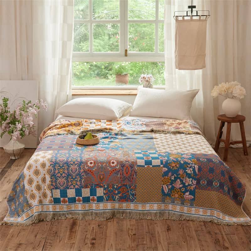 Reversible Boho Patchwork Muslin Blanket Quilt - image 1