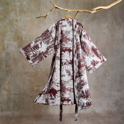 Toile Print Cotton Kimono Robe - Coffee - 2XL - image 10