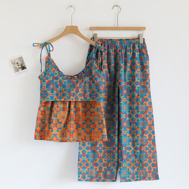 Boho Floral Tie Strap Pajama Set - image 1