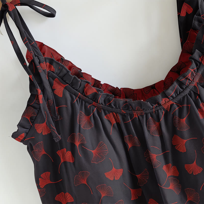 Ginkgo Leaf Print Tie-Shoulder Loungewear Set - image 7