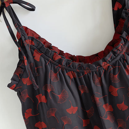 Ginkgo Leaf Print Tie-Shoulder Loungewear Set - image 7