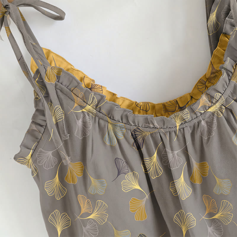 Ginkgo Leaf Print Tie-Shoulder Loungewear Set - image 10
