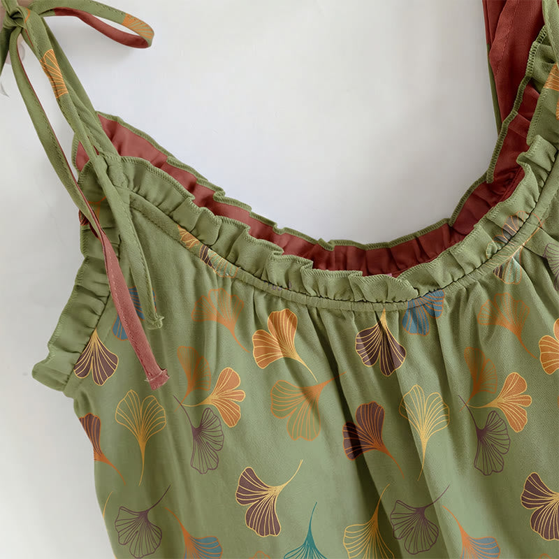Ginkgo Leaf Print Tie-Shoulder Loungewear Set - image 19